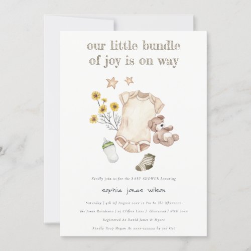 Boho Green Baby Clothes Gender Neutral Baby Shower Invitation