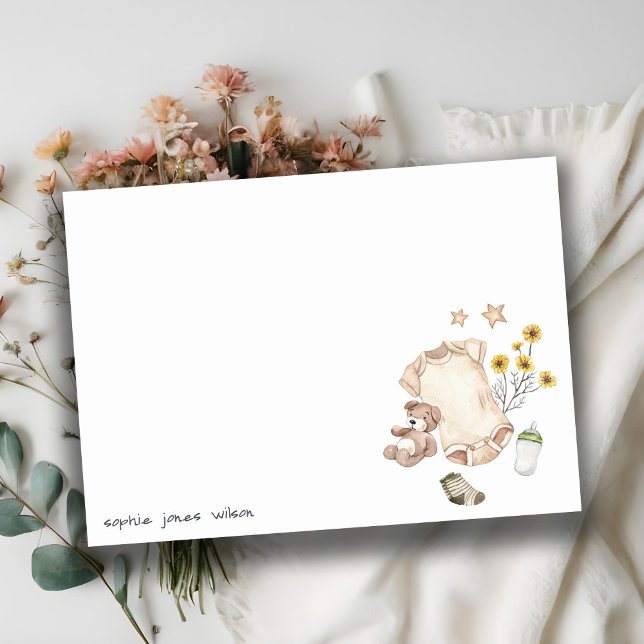 Boho Green Baby Clothes Gender Neutral Baby Shower Note Card (Creator Uploaded)