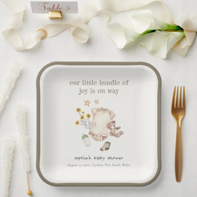 Boho Green Baby Clothes Gender Neutral Baby Shower Paper Plates (Wedding)