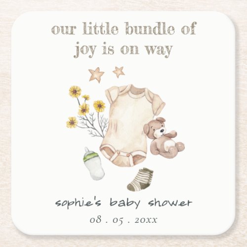 Boho Green Baby Clothes Gender Neutral Baby Shower Square Paper Coaster