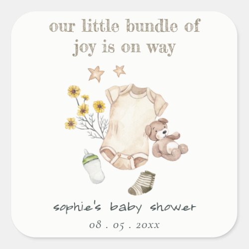 Boho Green Baby Clothes Gender Neutral Baby Shower Square Sticker