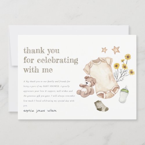 Boho Green Baby Clothes Gender Neutral Baby Shower Thank You Card