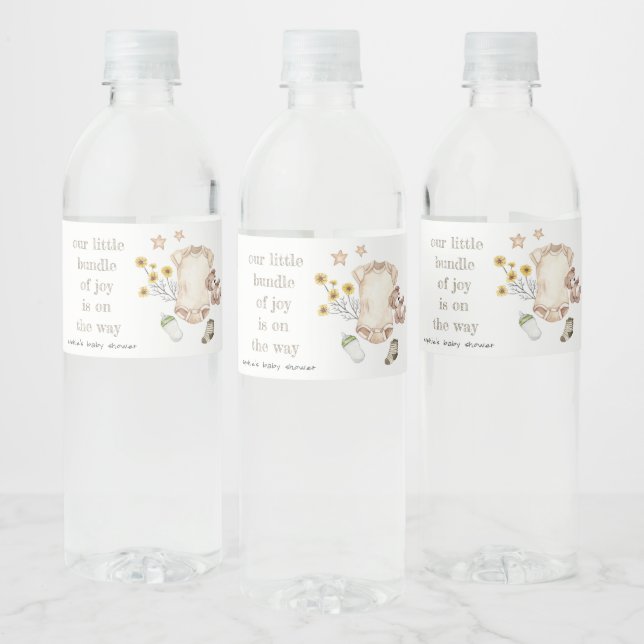 Boho Green Baby Clothes Gender Neutral Baby Shower Water Bottle Label (Bottles)