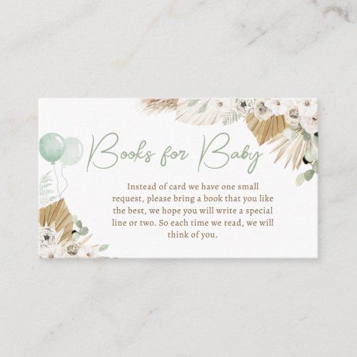 Boho Green Bear Baby Shower Books for Baby Enclosure Card