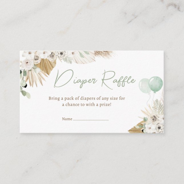 Boho Green Bear Baby Shower Diaper Raffle Enclosure Card (Front)