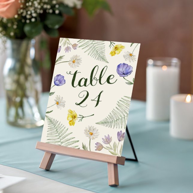 Boho Green & Beige Wildflower Wedding Table Number (Creator Uploaded)