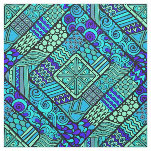 Boho Green blue abstract tribal pattern Fabric