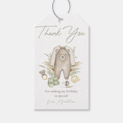 Boho Green Boy Baby Shower Thank You Tag