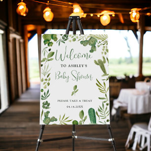Boho green cactus gender neutral welcome shower foam board