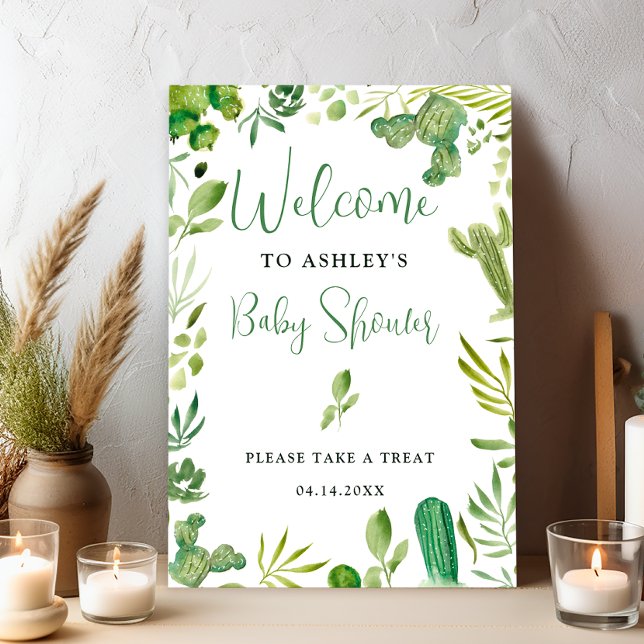 Boho green cactus gender neutral welcome shower poster (Boho green cactus gender neutral welcome shower poster)