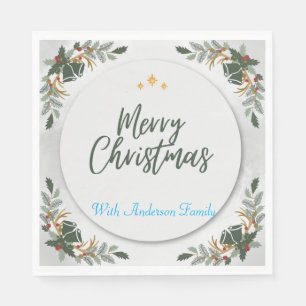 BOHO GREEN CHRISTMAS COCKTAIL PARTY PEROSANLISED  NAPKINS