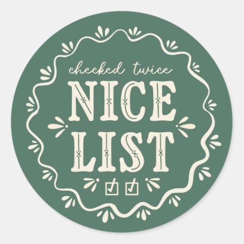 Boho green Christmas Nice List gift sticker
