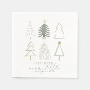 Boho Green Christmas Trees Baby Shower Napkins
