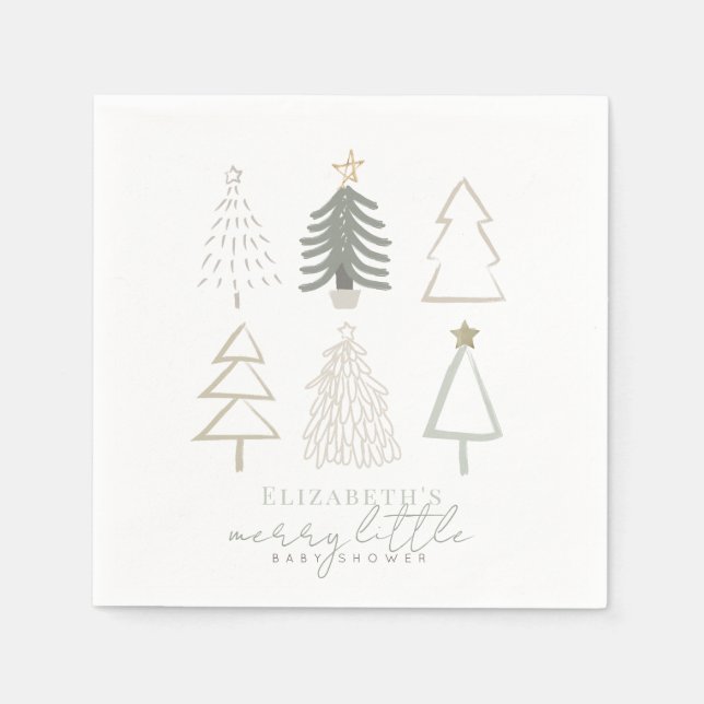 Boho Green Christmas Trees Baby Shower Napkins (Front)