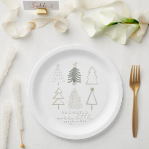 Boho Green Christmas Trees Baby Shower Paper Plates