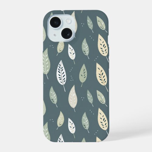 Boho Green Color Leaves Seamless Pattern iPhone 15 Case