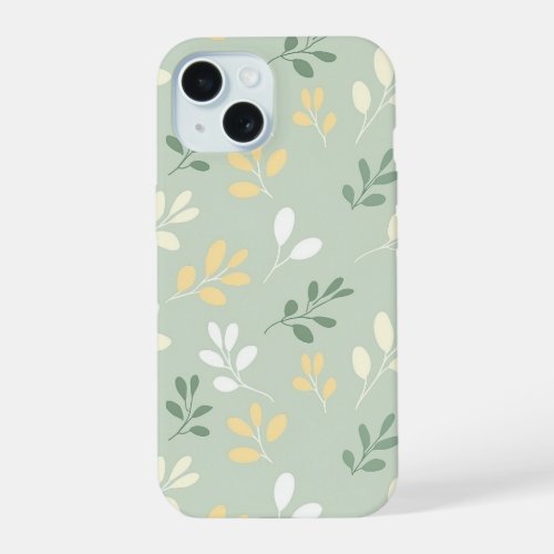 Boho Green Color Leaves Seamless Pattern iPhone 15 Case