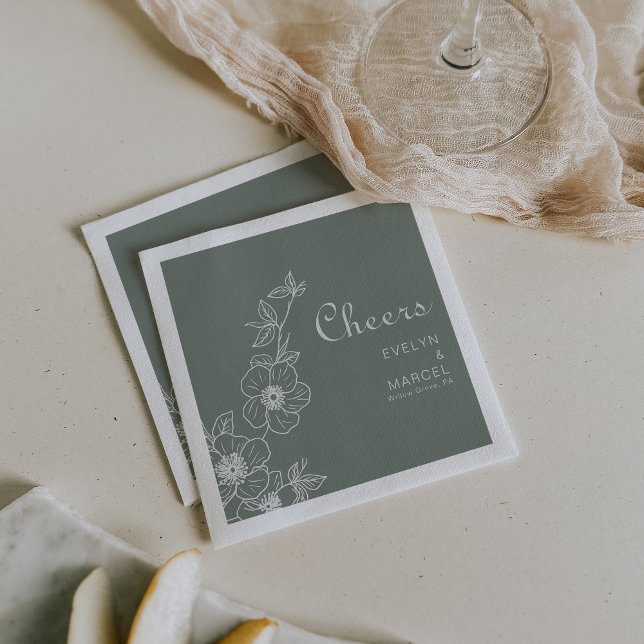 Boho Green Destination Floral Wedding Cheers  Napkins (Creator Uploaded)