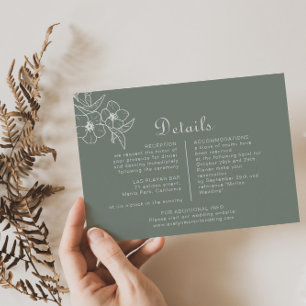Boho Green Destination Floral Wedding Details Enclosure Card
