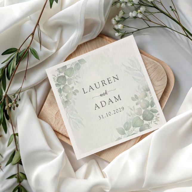 Boho Green Eucalyptus Botancial Wedding Napkins (Creator Uploaded)