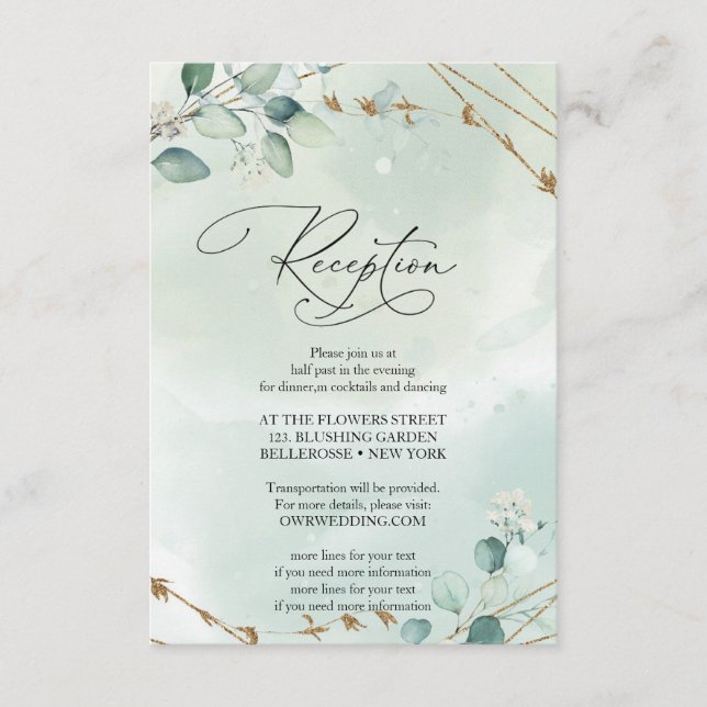 Boho Green Eucalyptus leaves Faux Gold Frame Enclosure Card (Front)