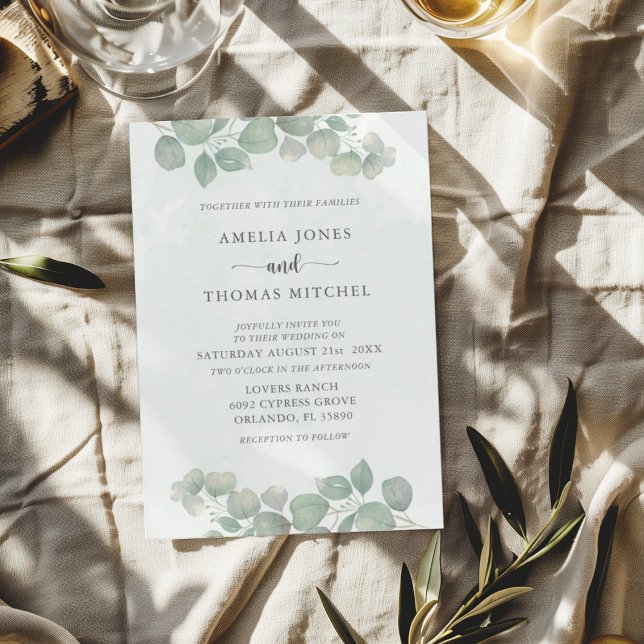 Boho Green Eucalyptus Watercolor Wedding Invitation (Creator Uploaded)