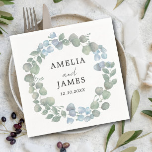 Boho Green Eucalyptus Wreath Wedding  Napkins