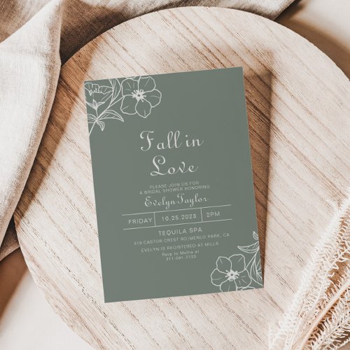 Boho Green Floral Fall in Love Bridal shower   Invitation