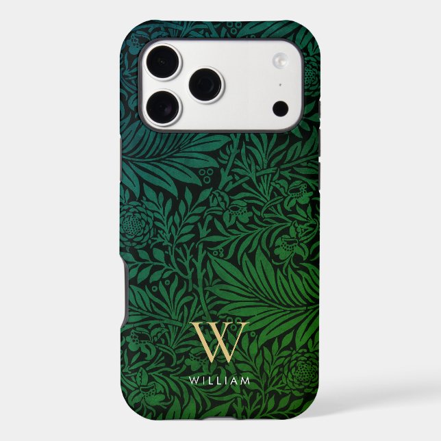 Boho Green Floral Gold Monogram Name Case-Mate iPhone Case (Back)