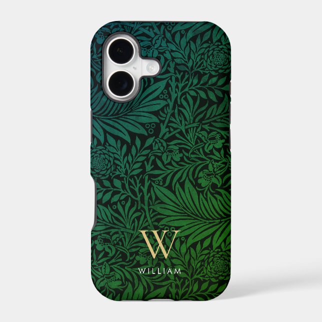 Boho Green Floral Gold Monogram Name Case-Mate iPhone Case (Back)