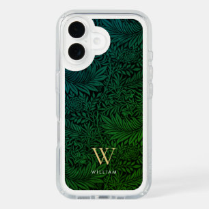 Boho Green Floral Gold Monogram Name iPhone 16 Case