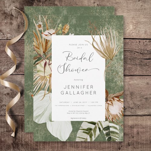 Boho Green Floral Grass Bridal Shower Invitation