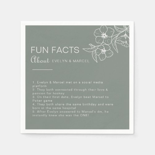 Boho Green Floral Trivia Fun Facts Wedding   Napkins
