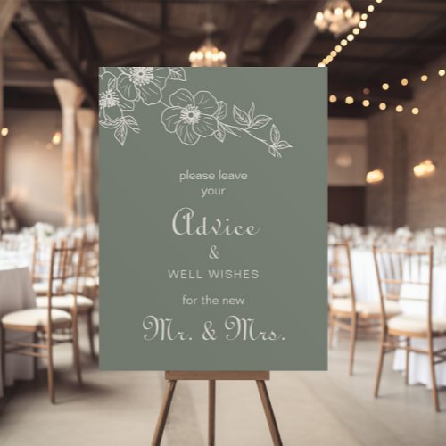 Boho Green Floral Wedding Advice and Well Wishes  Poster