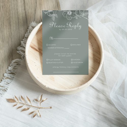 Boho Green Floral Wedding Menu Choice Reply