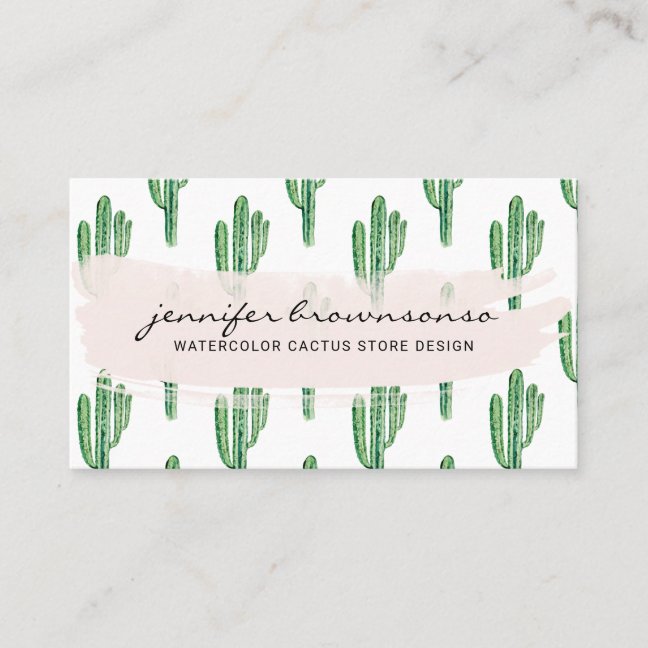 Boho Green Flower Cute Cactus Business Card