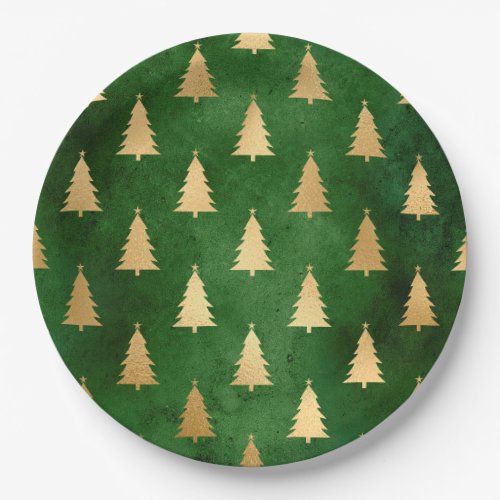 Boho Green Gold Trees Christmas Paper Plates