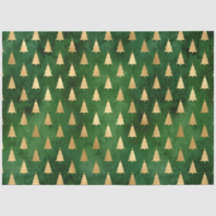 Boho Green Gold Trees Christmas Tissue Paper