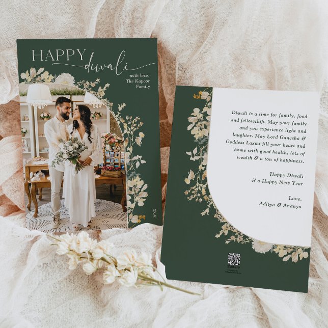 Boho Green Happy Diwali Photo Cards (Creator Uploaded)