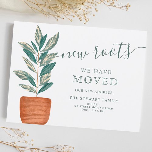 Boho green house plant pot new home moving announcement postcard