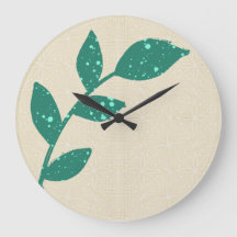 Boho Green Leaf on Cream Floral Wall Clock