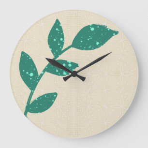 Boho Green Leaf on Cream Floral Wall Clock