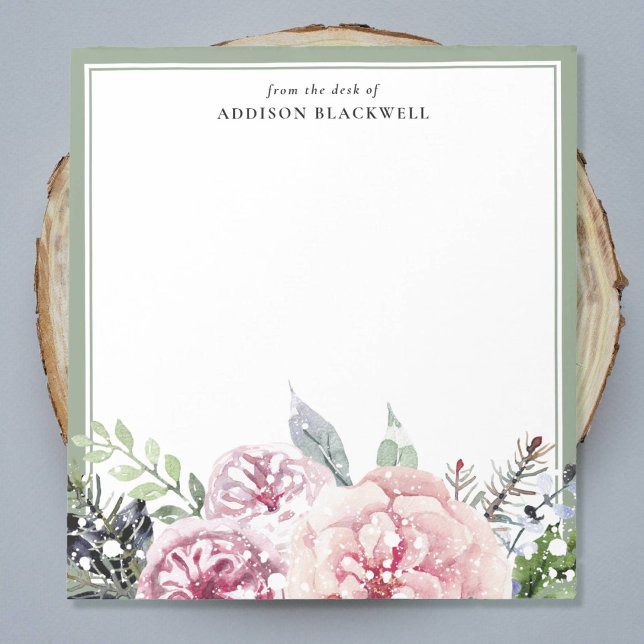 Boho Green Leaves Pink Floral Name Template Notepad (Creator Uploaded)
