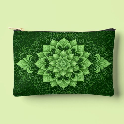 Boho Green Mandala Flower Accessory Pouch