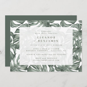 Boho Green Monstera Leaves Trendy All In One Invitation