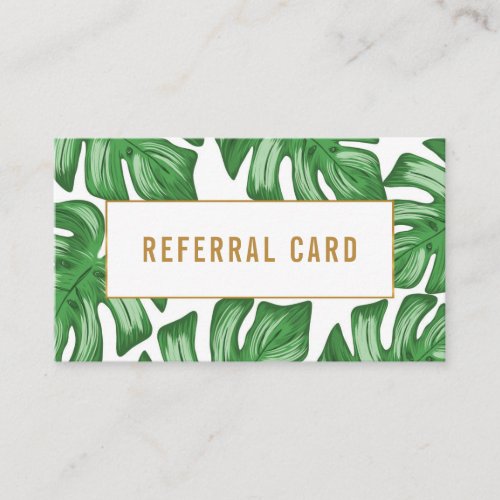 Boho Green Monstera Leaves Tropical Referral Card