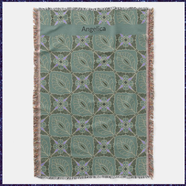 Boho Green Moroccan Tiles Design Throw Blanket (Creator Uploaded)