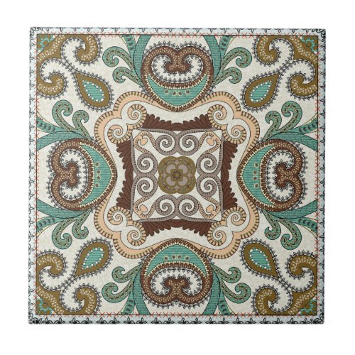 Boho Green Pattern Ceramic Tile