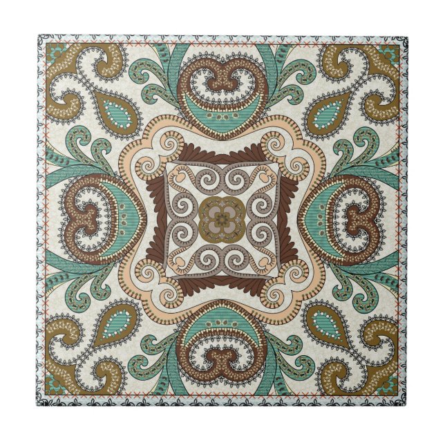 Boho Green Pattern Ceramic Tile (Front)