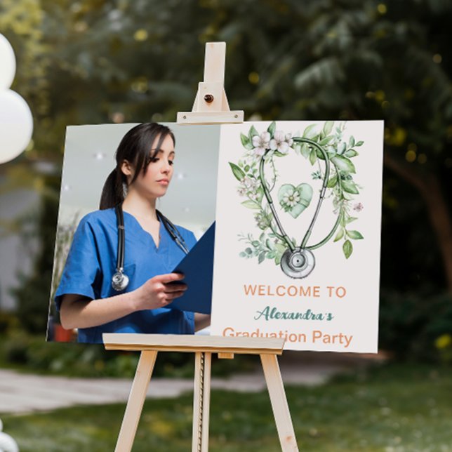 Boho Green Photo Watercolor  Nursing School Gradua Foam Board (Creator Uploaded)